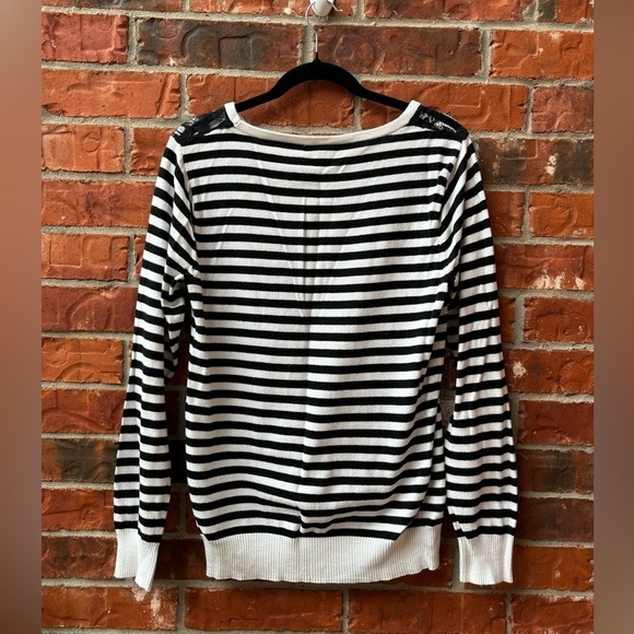 Torrid 1 Womens Black Stripe Lace Shoulder Sweater - Picture 4 of 9